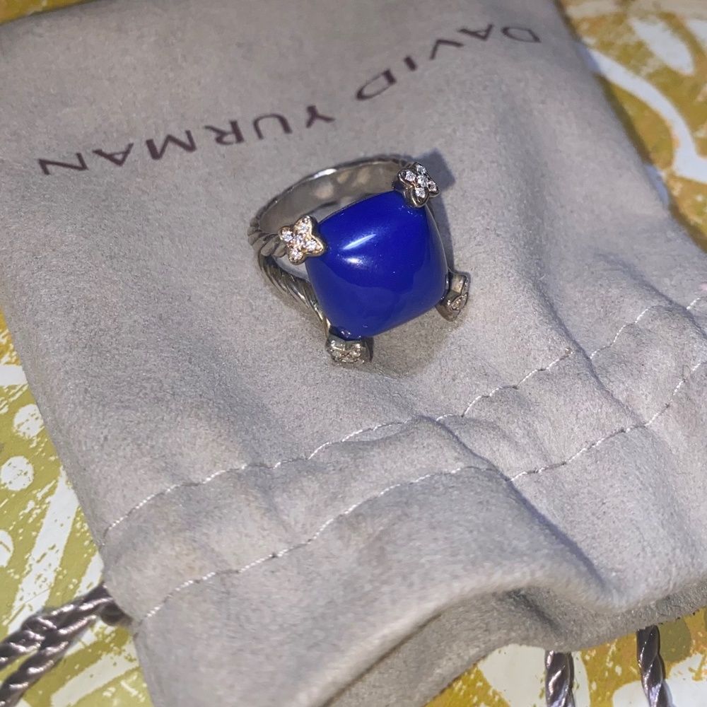 David yurman Blue/Silver Lapis Lazuli On Point Diamond Ring